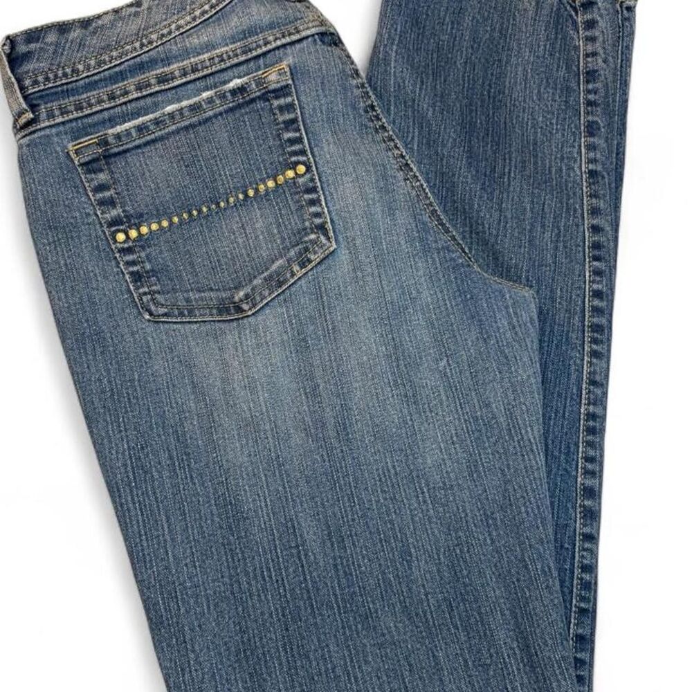 VTG GLO JEANS Y2K Low Waisted Blue Straight Jeans Size 9 McBling Cyber Trashy